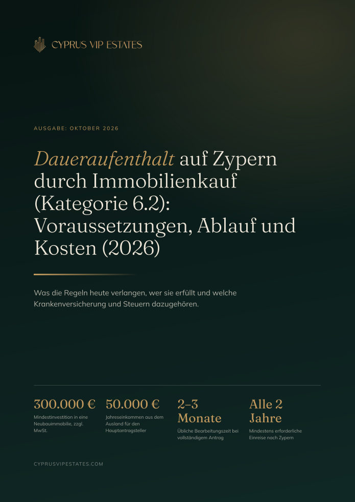 Daueraufenthalt auf Zypern durch Immobilienkauf (Kategorie 6.2): Voraussetzungen, Ablauf und Kosten (2026)